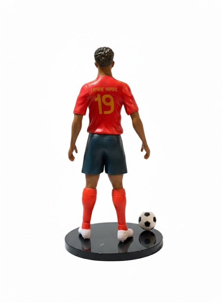 بريميم مجسم لامين يامال، نجم كرة القدم الشاب الإسباني رقم ١٩، بطول ٢٦ سم - تمثال فاخر قابل للتحصيل مع كرة قدم وقاعدة عرض، وقميص المنتخب الوطني الأحمر بتفاصيل دقيقة، ووضعية ديناميكية، إصدار خاص لهواة الجمع من المعجبين والمقتنين - Image 3